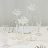 Set of 3 Acrylic Crystal Taper Candle Holders with Hanging Bead & Prism Accents