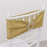 5 Pack Champagne Shimmer Tinsel Spandex Stretch Chair Sashes With Round Silver Rhinestone Chair