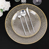 10 Pack Gold Glitter Clear Hammered Disposable Salad Plates, 7inch Round Disposable