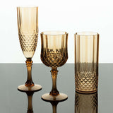 6 Pack | 14oz Amber Gold Crystal Cut Reusable Plastic Cocktail Tumbler Cups