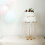 14" Round 16" Tall Metallic Gold Cake Stand, Cupcake Dessert Pedestal With Crystal Chains