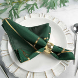 5 Pack | Modern Hunter Green & Geometric Gold Cloth Dinner Napkins, Emerald | 20x20Inch