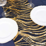 12x108inch Black Gold Wave Mesh Table Runner With Embroidered Sequins