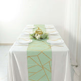 9ft Sage Green With Gold Foil Geometric Pattern Table Runner