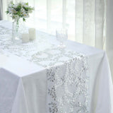 12x108inch Sparkly Silver Leaf Vine Sequin Tulle Table Runner