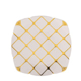 10 Pack | White/Gold 10inch Plastic Square Geometric Dinner Plates#whtbkgd