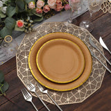 25 Pack | 8 Round Natural Brown Paper Salad Plates With Gold Lined Rim, Disposable Dessert Appetize