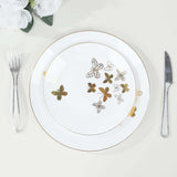 Set of 20 White Gold Butterfly Plastic Party Plates, Round Disposable Dinner and Salad Plates