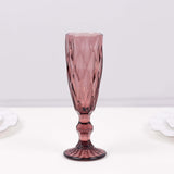 6 Pack Dusty Rose Crystal Cut Wine Goblet Toast Glasses, 6oz Textured Champagne Flute