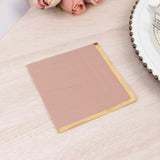 50 Pack Dusty Rose Disposable Cocktail Napkins with Gold Foil Edge