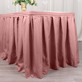 21ft Dusty Rose Pleated Polyester Table Skirt, Banquet Folding Table Skirt