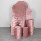 Set of 5 Dusty Rose Crushed Velvet Cylinder Pedestal Stand Covers, Premium Pillar Prop Covers