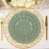 10 Pack | 11 Dusty Sage Disposable Dinner Plates With Gold Ruffled Rim, Round Plastic Party Plates