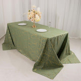 Dusty Sage Green Rectangle Polyester Tablecloth With Gold Foil Tree Branch Pattern - 90x132" 6ft