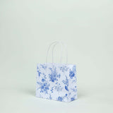 12 Pack White Blue Paper Gift Bags With Handles in French Toile Pattern