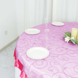 72" x 72" Fuchsia Satin Edge Embroidered Sheer Organza Square Table Overlay