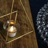 9inch Gold Metal Pyramid Shaped Tealight Candle Holders, Open Frame Geometric Flower Stand