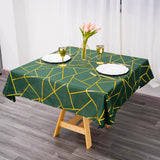 54"x54" Hunter Emerald Green Polyester Square Tablecloth With Gold Foil Geometric Pattern