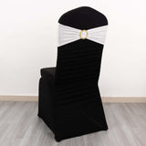 5 Pack White Spandex Chair Sashes with Gold Diamond Buckles, Elegant Stretch Chair Bands and Slide