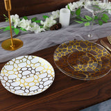 20 Pack Set | 9inch, 7inch White & Clear Geometric Gold Print Plastic Plates