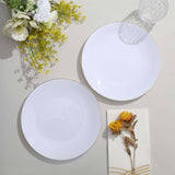 10 Pack | 8inch Glossy White Round Plastic Salad Plates With Gold Rim