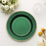 25 Pack | 10inch Hunter Emerald Green Sunray Gold Rimmed Serving Dinner Paper Plates