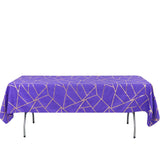 60"x102" Purple Rectangle Polyester Tablecloth With Gold Foil Geometric Pattern