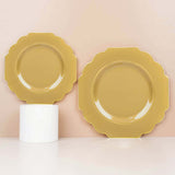 8inch Gold Heavy Duty Disposable Baroque Salad Plates Gold Rim Hard Plastic Dessert Appetizer Plates