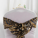 6inch x 88inch Black Gold Wave Embroidered Sequin Mesh Chair Sashes