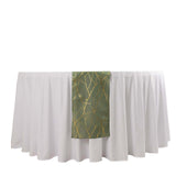 9ft Dusty Sage Green Gold Foil Tree Branch Pattern Polyester Table Runner