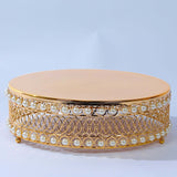 Set of 3 Pearl Beaded Gold Metal Cake Stands, Stackable Round Cupcake Dessert Display Holders