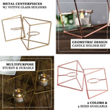 9" Gold Geometric Candle Holder Set | Linked Metal Geometric Centerpieces with Votive Glass Holders