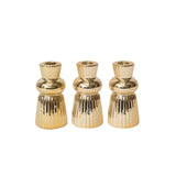 3 Pack | 5inch Metallic Gold Fluted Ball Neck Ceramic Taper Candlestick Stands