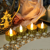 12 Pack | Metallic Flameless Candles LED | Tea Light Candles - Gold | Tablecloths Factory