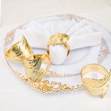 4 Pack | Metallic Gold Ornate Leaf Napkin Rings, Linen Napkin Holders