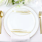 10 Pack | White & Gold Brush Stroked 10inch Round Plastic Dinner Plates