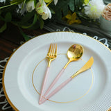 Metallic Gold Modern Silverware Set, Premium Plastic Cutlery Set With Rose Gold Handle - 8Inch