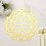 6 Pack Metallic Gold Foil Laser Cut Geometric Star Table Mats, 13inch Round Disposable Cardboard