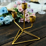 3 Arm Gold Metal Geometric Taper Candle Candelabra Holder Centerpiece With Triangle Base