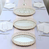 Gold Metal Crystal Beaded Mirror Oval Vanity Serving Tray, Decorative Tray Medium 14x10inch