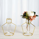 2 Pack | 6.5inch Geometric Gold Metal Frame Test Tube Vase Flower Stands