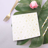 20 Pack | 3 Ply Metallic Gold Geometric Design Paper Dinner Napkins | Wedding Cocktail Napkins