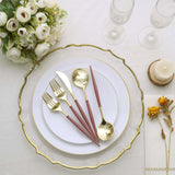 24 Pack | 8inch Metallic Gold With Cinnamon Rose Plastic Utensil Set
