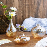 Set of 3 | Gold Glass Ribbed Design Mini Flower Bud Vases, Table Centerpiece Set - Assorted Sizes