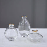 Set of 3 | Small Clear Glass Flower Bud Vases With Metallic Gold Rim