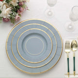 25 Pack | 10inch Dusty Blue Gold Rim Sunray Disposable Dinner Plates