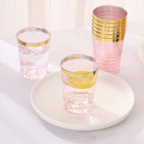 25 Pack 10oz Blush Crystal Plastic Party Cups With Gold Rim, Disposable Drink Tumbler