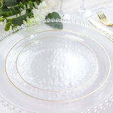 10 Pack | Clear Hammered 7inch Round Plastic Dessert Appetizer Plates With Gold Rim