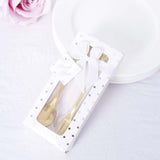 Gold Metal Spoon & Fork Pre-Packed Bridal Shower Wedding Party Favors Set With Leaf Shaped Handle