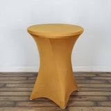 Gold Highboy Spandex Cocktail Table Cover, Fitted Stretch Tablecloth for 24"-32" Dia High Top Tables